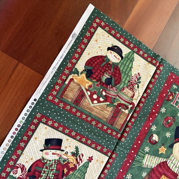 Christmas Baskets Debbie Mumm Fabric Quilt Panel Snowman Winter Xmas Quilt Block - Picture 6 of 6